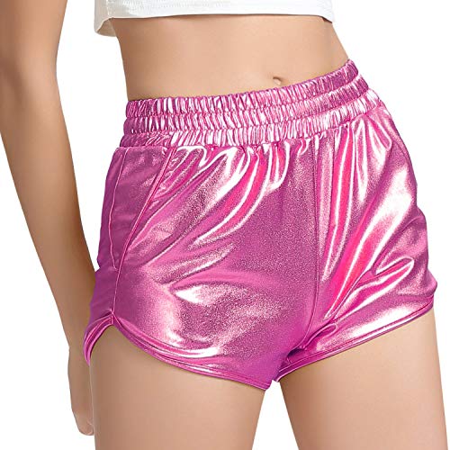 Image of Perfashion Women's Metallic Shiny Shorts Sparkly Hot Yoga Outfit