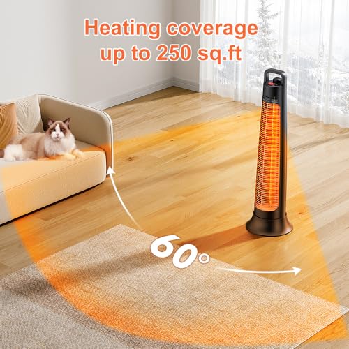 FLOWBREEZE Patio Heater Electric, Portable Outdoor Heater, 1200W, 3S Instant Heating, Infrared Heater with 60°Oscillating, 180min Timer, Tip-Over Protection, Super Quiet Heater for Indoor Outdoor Use