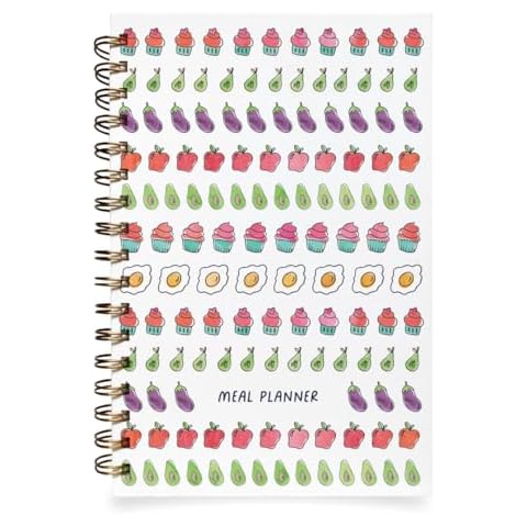 Whimsical Weekly Meal Planner Notebook and Grocery List - 52 Week Spiral Bound Menu Planner With Favorite Recipes and Folder Pocket Cover