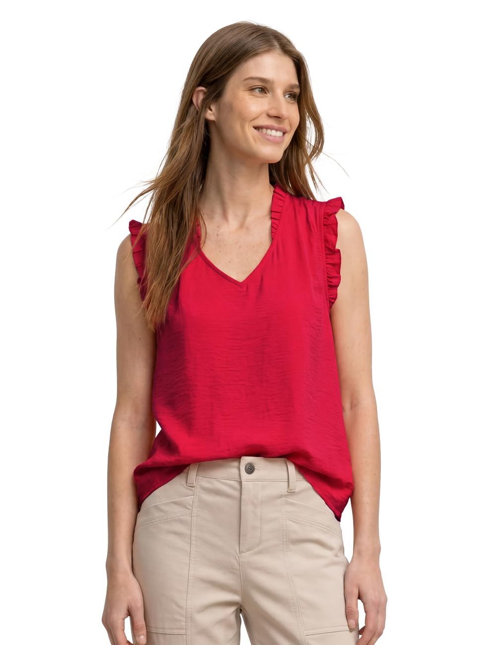 Street One Blouse Top with V-Neck and Ruffles Salsa Red 38