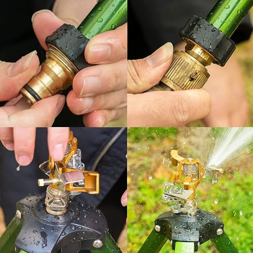 Image of Hourleey 6 Pack Extra Tall Lawn Sprinklers, Heavy Duty Tripod Sprinklers with Brass Sprinkler Head, 360 Degree Large Area Coverage, 3 /4 Inch Connector Sprinkler for Yard Lawn Garden