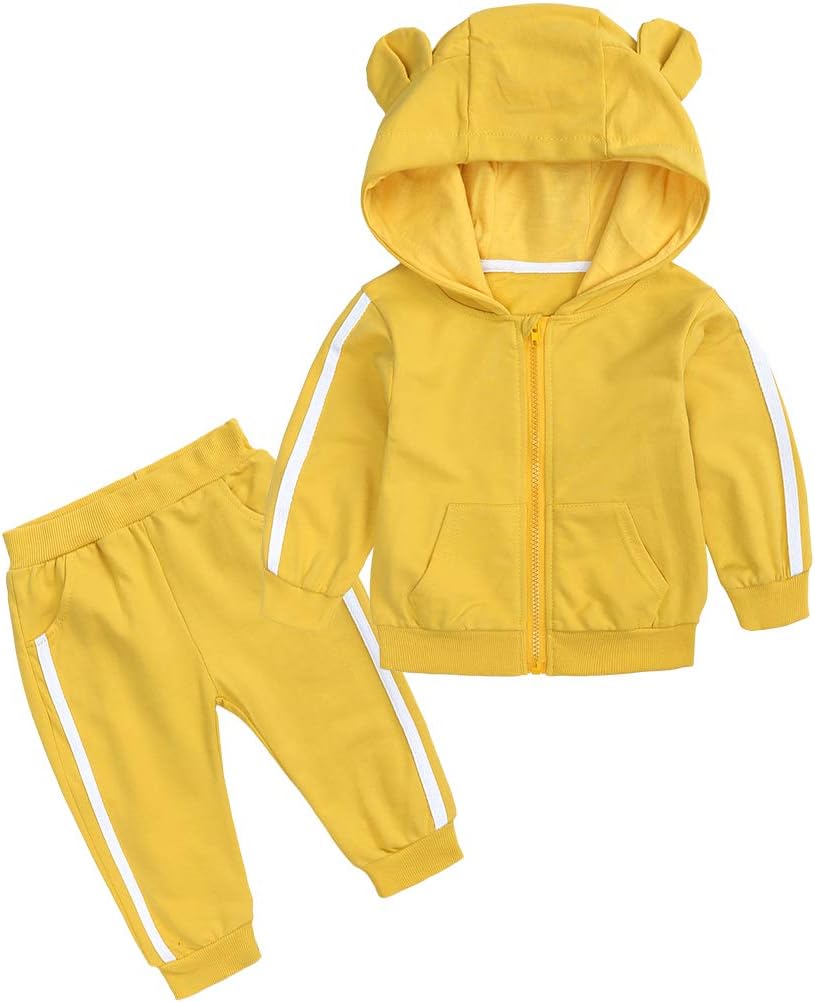 Baby Boys Girls Cotton Tracksuit Toddler Clothes Bear Hoodie Pocket Sweatshirt Top + Sweatpants 2PCS Outfits Set