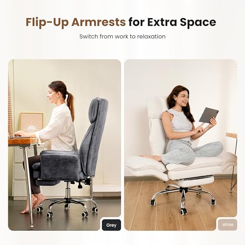 Image of Big and Tall Office Chair, Flip Armrests for Pets & Cross Legged Sitting, Executive Ergonomic Computer Gaming Chair with Foot Rest, Premium Tech Fabric Wide Seat Reclining Desk Chair