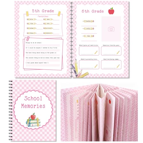 Gersoniel School Memory Book Scrapbook Album Keepsake Photo Album from Preschool to 12th Grade for Students Graduation Gifts(Pink)
