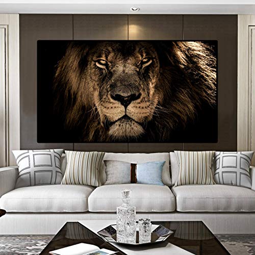 Yooyu Afrikaanse Grote Leeuwen Gezicht Canvas Schilderijen op de Muur Kunst Posters En Prints Dieren Leeuwen Art Pictures Voor Woonkamer 70x140cm Frameless - Afbeelding 3