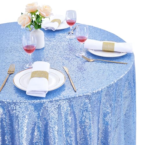 Image of B-COOL Round Sequin Tablecloth Party Decorations: 90 Inch Table Cloth Sequined Fabric Overlay for Indoor Outdoor Dining Parties