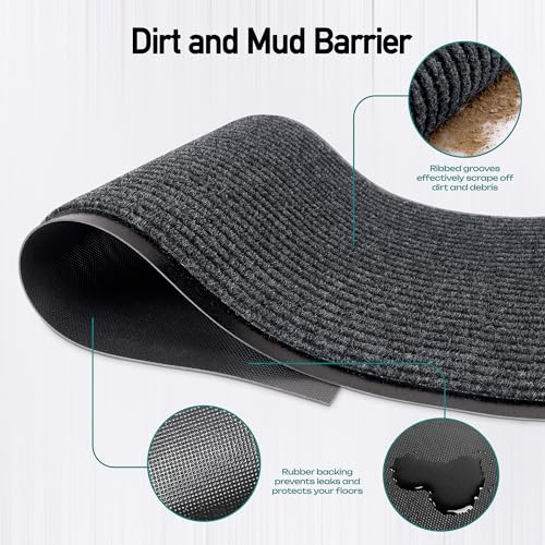 Image of Durable Rubber Door Mat - Heavy Duty, Indoor /Outdoor, Easy Clean, Waterproof, Low-Profile Mat for Entry, Patio, Garage - Stylish (Charcoal, 2' x 3')