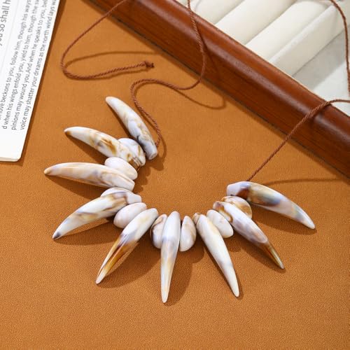 KURTCB Shark Tooth Seashell Necklace Hawaiian Tribal Ethnic Acrylic Wolf Teeth Necklace Polynesians Costume Cosplay Halloween3