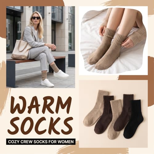 Image of Winter Women Socks 5 Pairs Vintage Wool Casual Thermal Crew Socks