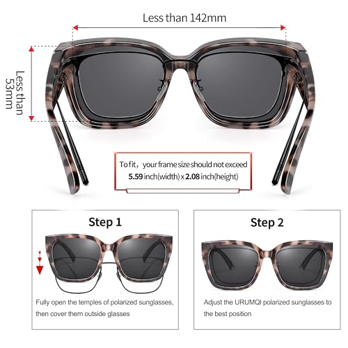 URUMQI Polarized Sunglasses Fit Over Glasses for Women, UV400 Protection Wrap-around Shades Trendy Oversized Square Lens4