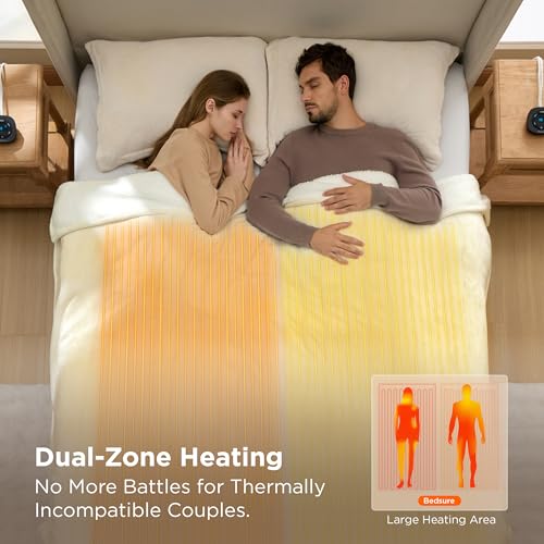 Image of Bedsure Electric Blanket Queen Size - Dual Control Heated Blanket Queen, Fast Heating with 10 Time Settings & 10 Heat Settings, Warm Gift for Grandma (84x90 inches, Ivory)