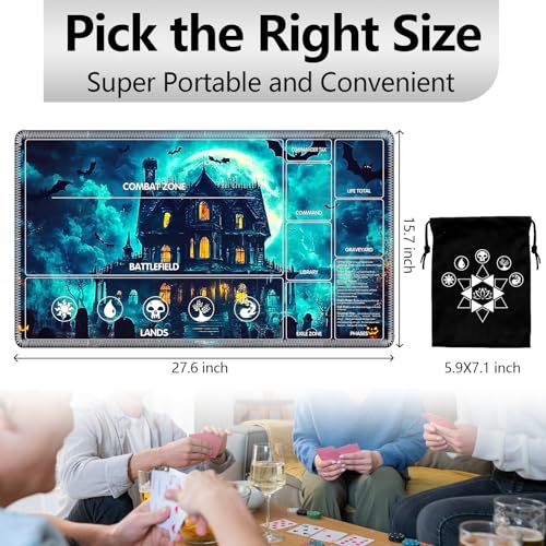 Image of for MTG Playmat with Card Storage Bag,Non-Slip Rubber Base & Smooth Surface 27.6x15.7in,Beginner-Friendly Magic Mat for Commander Deck,Cemetery Castle