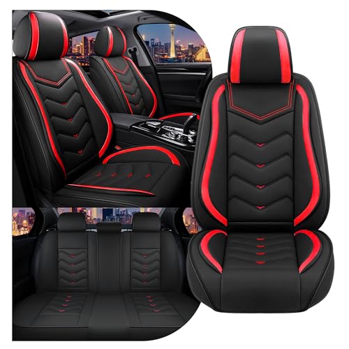 Image of CTDS Car Seat Covers for VW Tiguan 2009-2026, Stylish Sport Seat Cover, Premium Nappa Leather Car Seat Cover. Automobile Seat Covers Sets.(Standard 5 Seats /Black Red)