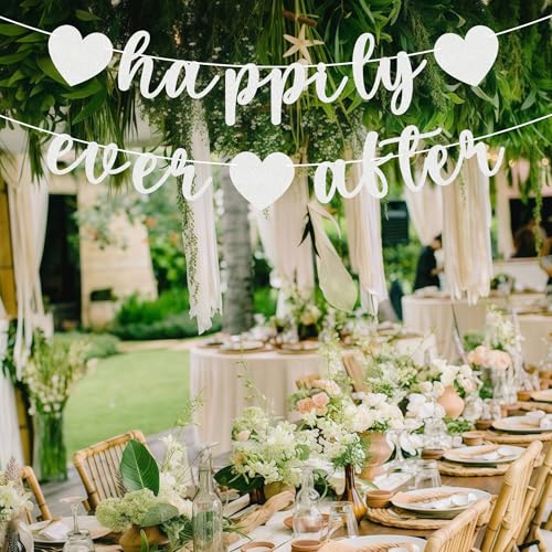 Image of Pre-Strung Happily Ever After Banner - Silver Glitter Bachelorette Bridal Engagement Party Decoration Supplies, Bachelorette Wedding Party Banner for Engagement, Bridal Shower, Wedding Party Photo Booth Props