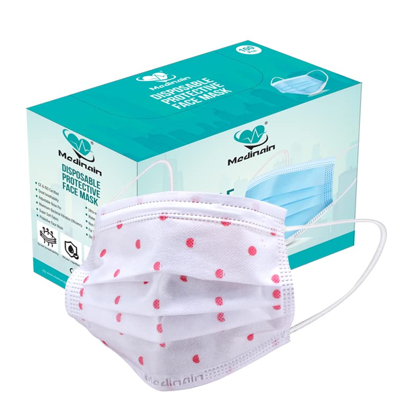 Medinain 3 Ply, Red Dot Printed and Disposable With Built-In Adjustable Nose Pin, 95% Filtration CE, and ISO and WHO-GMP Certified Pharmaceutical Surgical Face Mask (150) (B09RZYBWC3) Amazon Price History, Amazon Price Tracker