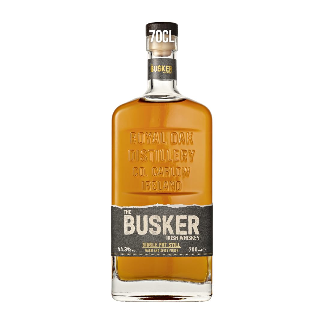 The Busker - Single Pot Still Irish Whiskey | 70cl | 44.3% vol | Rich Spiceness with Peppery Notes and Hints of Vanilla & Toffee Fudge | Gluten Free | Made at Royal Oak Distillery | Enjoy Neat