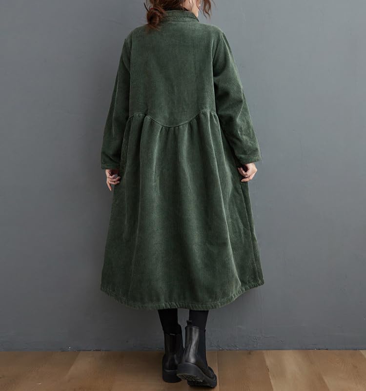 Akivide Womens Retro Classic Corduroy Button Down Lapel Neck Maxi Dress Fall Winter Casual Jacket Outerwear with Side Pockets3