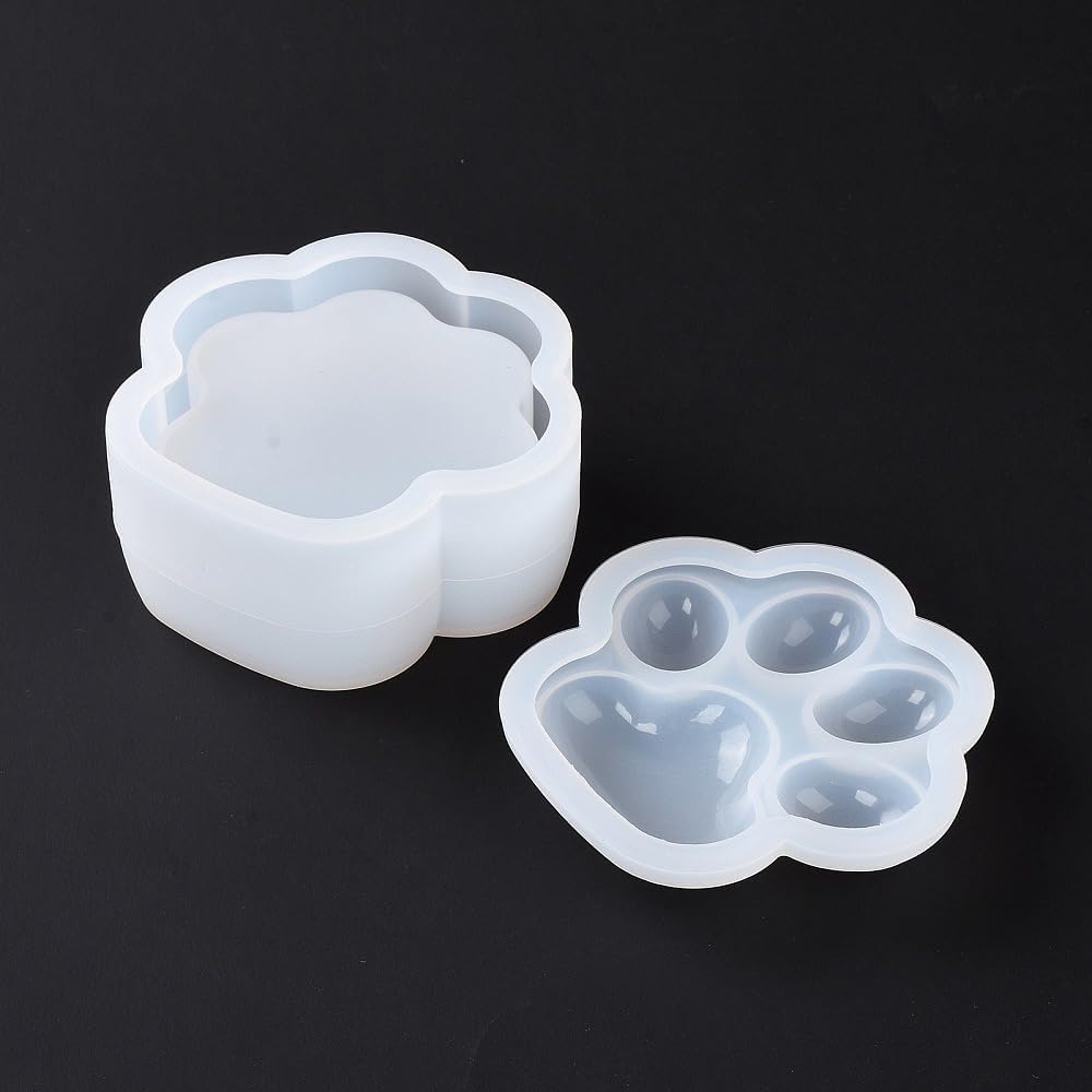 DanLingJewelry 5セット 猫 足形ボックス エポキシ型 DIY 樹脂 キャスティング かわいい 足跡 容器 シリコン型