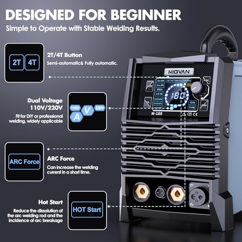 Image of 180A MIG Welder Machine, 110V /220V Dual Voltage Gas /Gasless Flux Core /Lift TIG /Stick /Spool Gun 5-in-1 Synergic Welding with 2T /4T, Portable Welders for Beginner, DIYers & Professionals