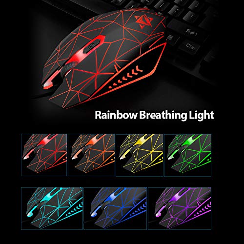 Image of USB Wired Gaming Keyboard and Mouse Combo Water of Rainbow Backlit 2000DPI for Home Office