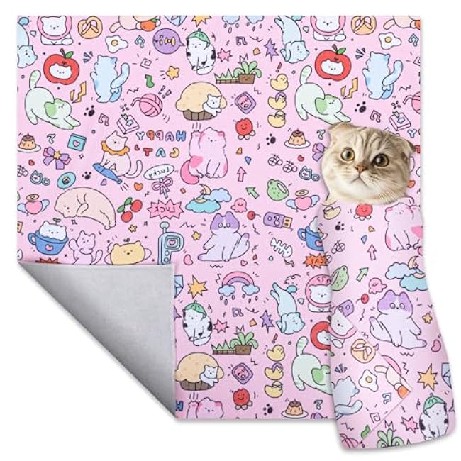 27.6 in Cat Grooming Wrap Self-Adhesive, Cat Wrap for Cutting Nails, Pink Anti-Escape Cat Restraint for Nail Clipping Cat Swaddle Wrap Cat Wrapping Cloth for Pet Cleaning and Beauty (Within 15lbs)-paDxNiIr