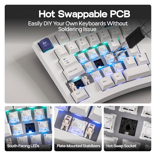 Image of MechLands Feker Alice98 Ergonomic 98 Keys Custom Mechanical Keyboard, VIA Programmable, USB-C Wired Gaming Keyboard, Hot Swappable, 5 Layer Paddings, Control Knob, NKRO, RGB for Win /Mac (White)