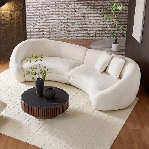 Image of KEIKI 126 inch Curved Oversized Boucle Sectional Sofa with Love Heart Design, Modern 5-Seater Polyester Couch with 2 Decorative Pillows and Rolled Arms, Easy Assembly, for Apartment, Living Room, White