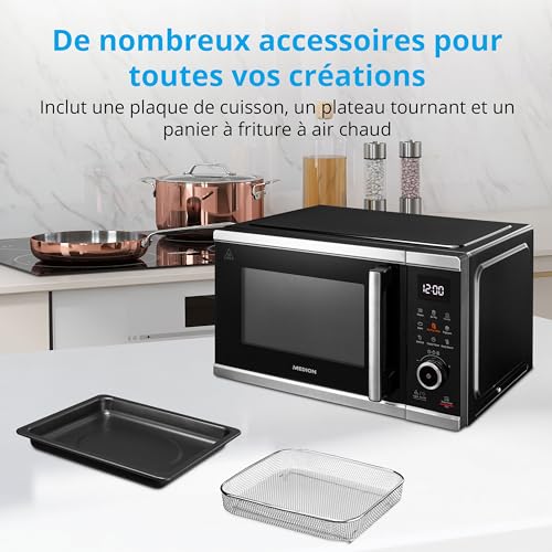 MEDION Micro-onde avec air fryer (Friteuse sans huile à air chaud integrée, 25L, 900W, 1500 W air chaud, 10 programmes automatiques, 10 niveaux de puissance, mode décongeler, MD11499) noir – Image 6
