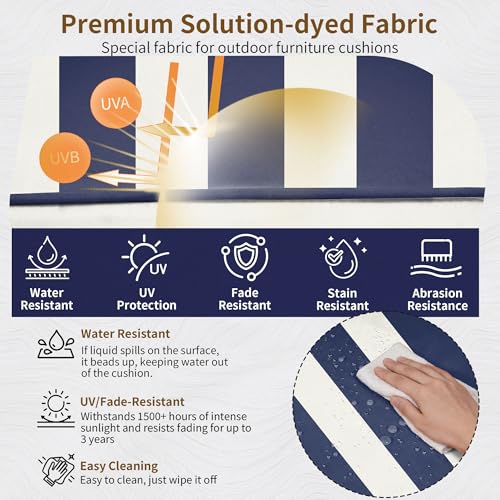 Image of 24x24 Outdoor Chair Cushions Set of 4, Waterproof Deep Seat Cushions for Patio Furniture with Removable Cover, Fade Resistant 4'' Outdoor Seat Cushion w /Ties&Handle for Sofa Loveseat,Blue Stripes