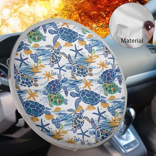 Image of Blue Turtle Steering Wheel Sun Shade Cover Easy Installation Steering Wheel Cover Car Interior Design Sun Shade for UV Protection Universal for Cars Truck SUV Van