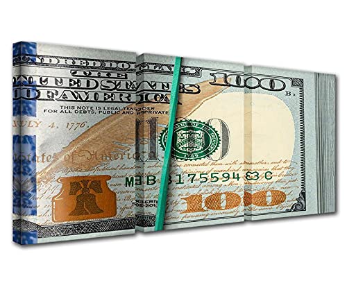 Image of Tucocoo 3 Pieces Canvas Artwork Decor a Bundle of Dollars Wall Art Inspirational Wall Art for Bedroom and Living Room Rubberband Racks Money Decorations with Framed Ready to Hang 42''x20''