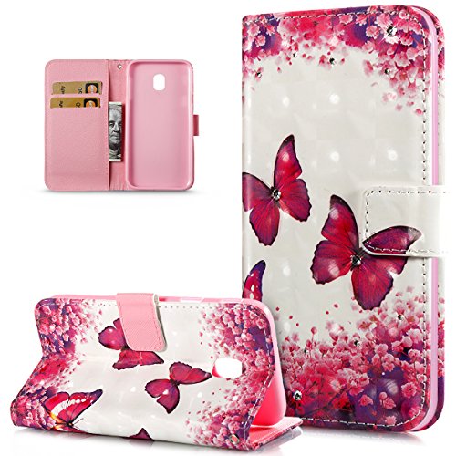 Kompatibel mit Galaxy J3 2017 Hülle,3D Bunte Gemalt Malerei Glänzend Glitzer Strass Diamant PU Lederhülle Flip Hülle Ständer Wallet Tasche Case Schutzhülle für Galaxy J3 2017,Blumen Schmetterling