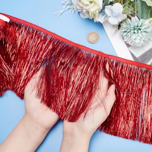 MAYJOYDIY 10m Red Tinsel Fringe Trim 15cm Width Metallic Fringe Trim Shiny Tinsel for DIY Dress Clothing Sewing Crafts Costumes Party Decoration - Image 3