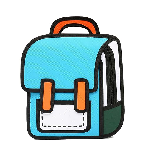 SENIURIS Mochila Infantil Fofa De Desenho Animado Para Meninos E Meninas, Escolar Divertida Estranha Com Estilo 2D Crianças, Engraçada Estampa Anime Salto Papel (Azul-Celeste)