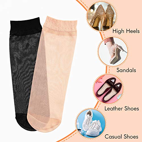 Syhood 12 Pairs Women Ankle Nylon Socks Sheer Panty Hose Socks Soft Silky Short Silk Socks for Summer Gifts(Black, Nude)4