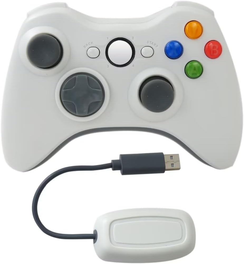 2.4GHz Wireless Game Controller for Xbox 360, Gamepad Joystick with Sensitive and Precise Two Analog Joystick and Dual Vibration - White