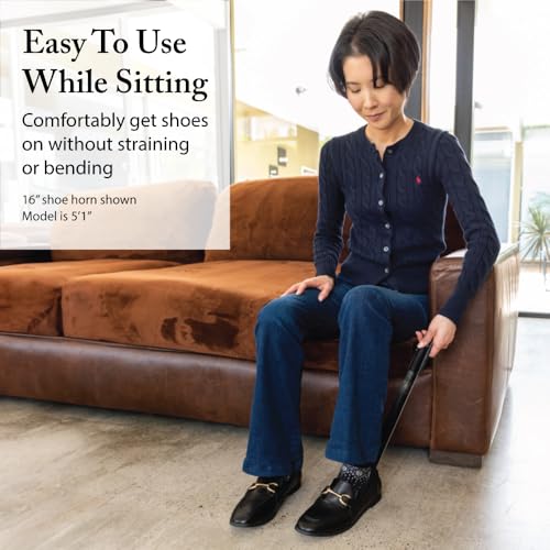 FootFitter Premium Long Stainless Steel Shoe Horn, 1.8mm Extra Thick, Leather Grip Handle for Easy Shoe Entry & Durability4