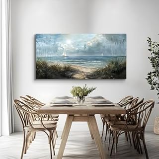 MHARTK66 Tableau Decoration Murale Salon Moderne, 50x100 cm Grand Impression sur Toile, Cadre Decoration Murale Bateau À Voile au Bord de Mer, Décoration de Chambre Salle De Bain Maison Décorations