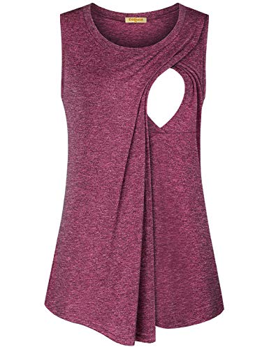 Baikea Nursing Tank Tops for Breastfeeding,Sleeveless Tanks for Moms Fashionable Unbalanced Style Boat Neck High Elasticity Nice lightweight Full Polyester Wine Red XL
