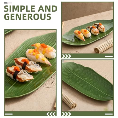 Plato de cerámica para sushi estilo hoja verde miniatura 6