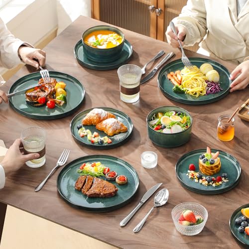 Image of vancasso Starry Plates and Bowls Sets,12 Pieces Green Dinnerware Sets for Kitchen,Modern Stoneware Dishes Set for 4,Dishwasher and Microwave Safe