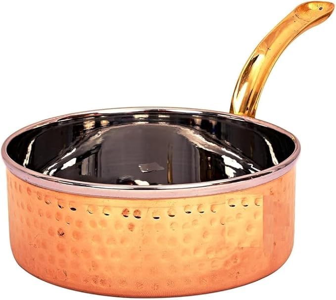 Sartén martillada de cobre de acero con mango de latón, ideal para servir y vajilla, restaurante de hotel, 6 pulgadas de diámetro