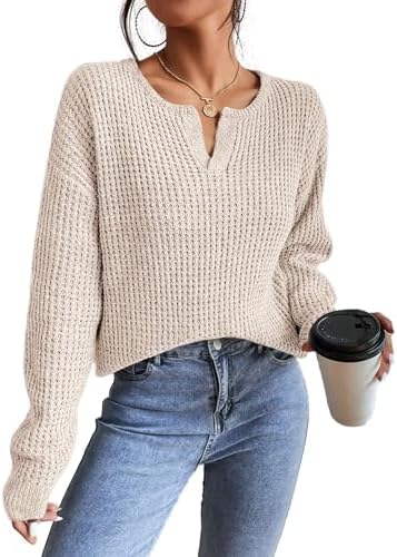 Womens Sweaters Casual Drop Shoulder Long Sleeve V Neck Pullover ...