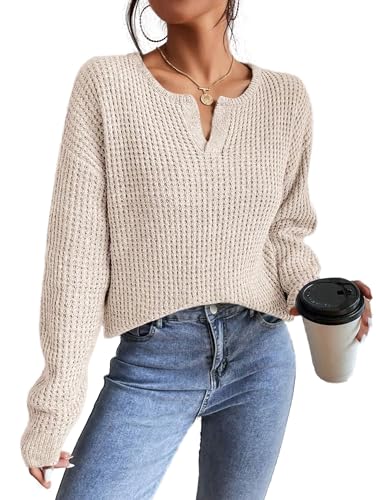 Womens Sweaters Casual Drop Shoulder Long Sleeve V Neck Pullover Tops Trendy Fall Fashion Clothes 2025