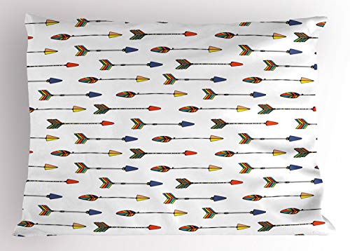 Ambesonne Arrow Pillow Sham, Colorful Graphic with Hand Drawn Arrow Retro Native Apache Folk, Decorative Standard King Size Printed Pillowcase, 36