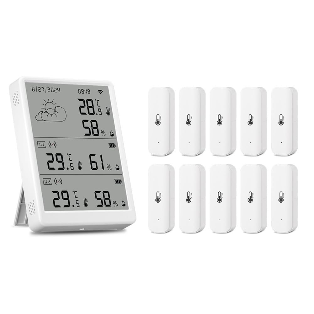 Vjsujehgy Tuya WiFi Weather Station Digital Forecast Screen 10 WiFi+RF433 Sensors Thermometer Hygrometer Support Voice Control