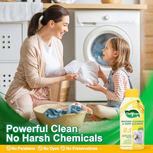 Image of Washing Machine Cleaner Liquid, Powers Away Odor Causing Residue and Grime Deep Inside Pump, Valve and Hoses, 6 in 1 HE Washer Descaler (1 Pack)