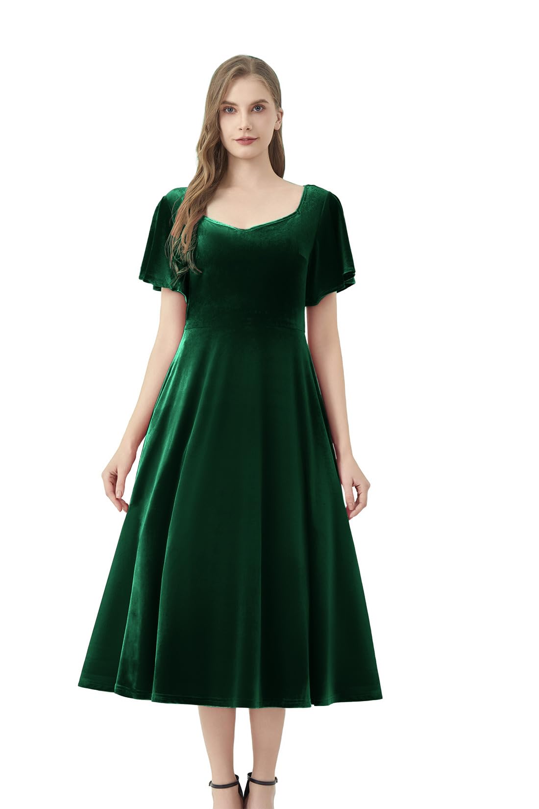 AXOE Femme Robe de Soirée Velour Mi Longue Chic et Glamour pour Invitée Mariage Ceremonie Cocktail
