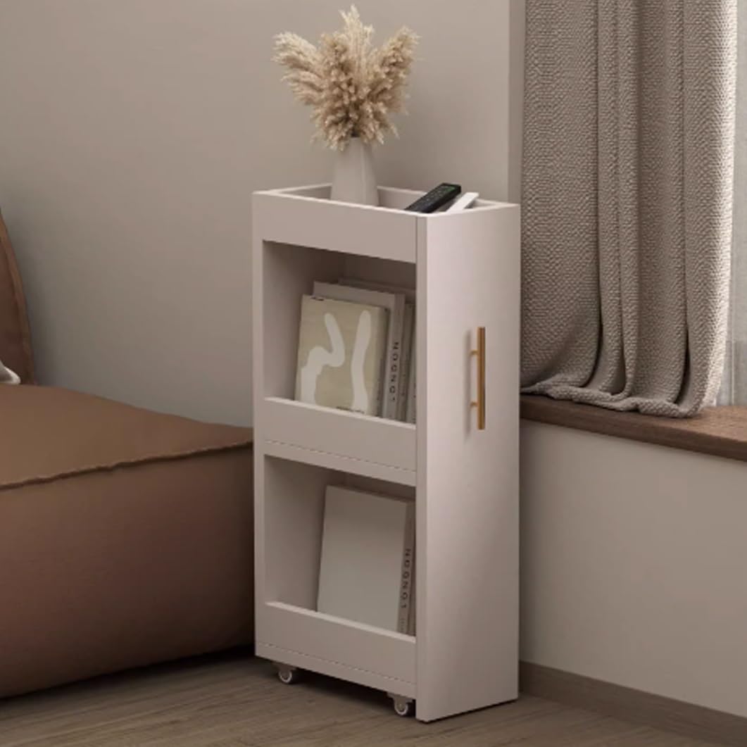 YVYKFZD Carrello Portaoggetti Sottile a 3 Livelli, Carrello Stretto, Carrellos da Cucina con Ruote e Maniglia, Carrellos Carrellino Organizer da Bagno in Legno(Light Brown A,15cm/5.9")