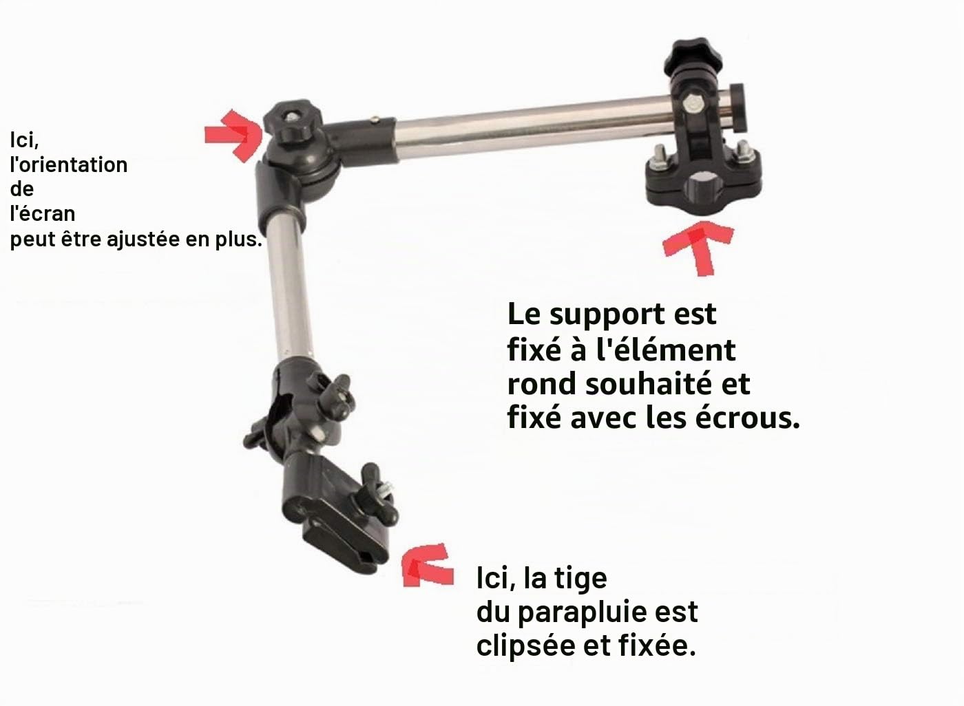 Porte-parapluie pour vélo/Fauteuil Roulant/déambulateur/poussette/Pêche/chariot Golf/umbrella holder | Convient également pour chaise de pêche/chariot de golf pour éléments ronds jusqu'à 2,5 cm de diamètre